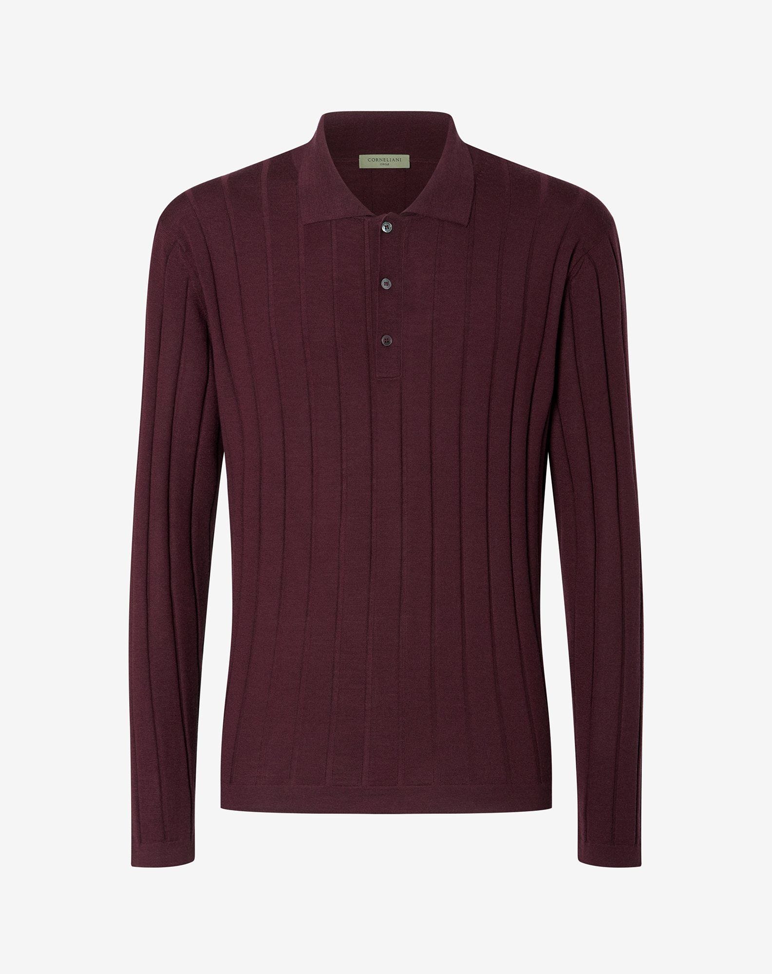 Polo a bottoni bordeaux in merino extra fine