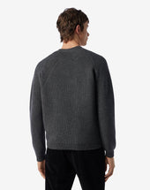 Sweater Girocollo Grigia A Costine In Merino Extra Fine