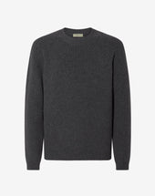 Sweater Girocollo Grigia A Costine In Merino Extra Fine