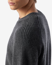 Sweater Girocollo Grigia A Costine In Merino Extra Fine