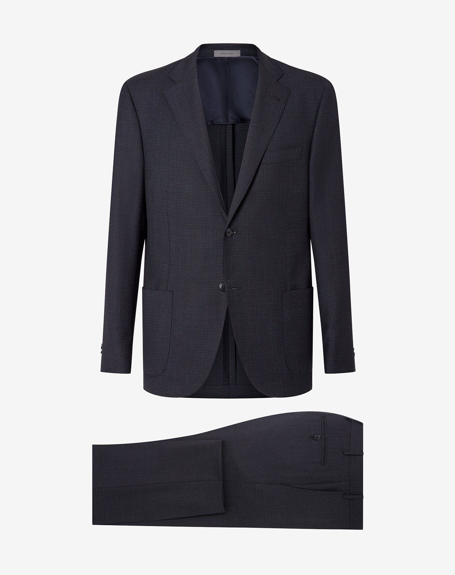 Suit blu in twill di lana S130s con micro fantasia