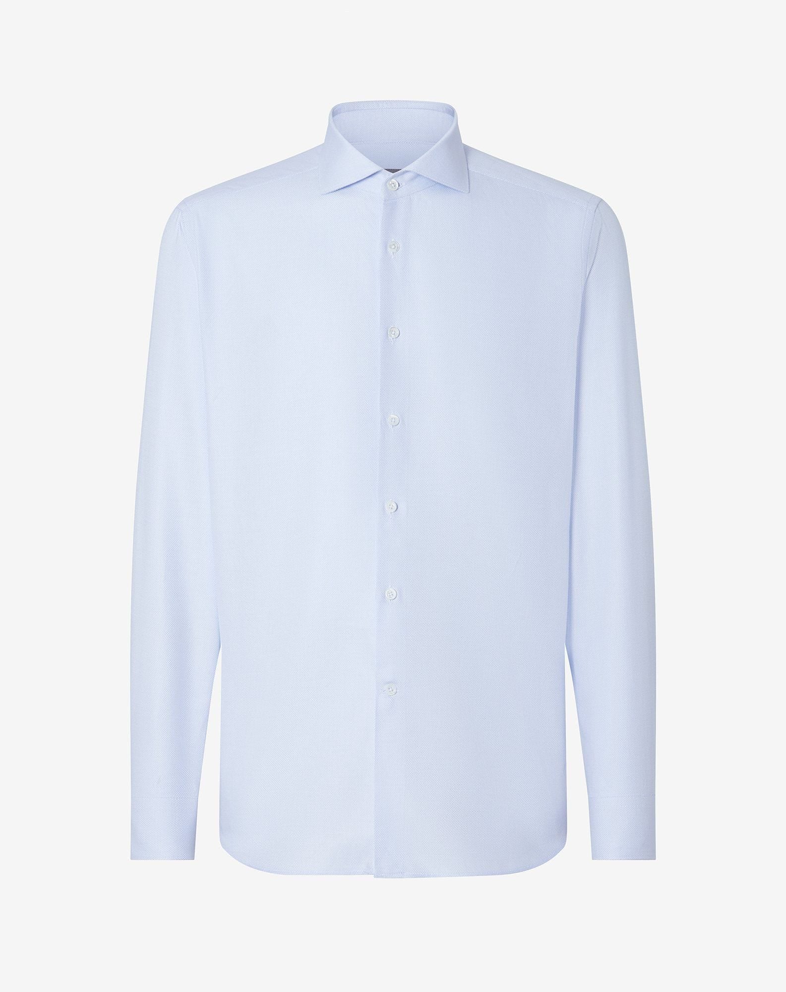 Shirt azzurra in cotone con micro fantasia