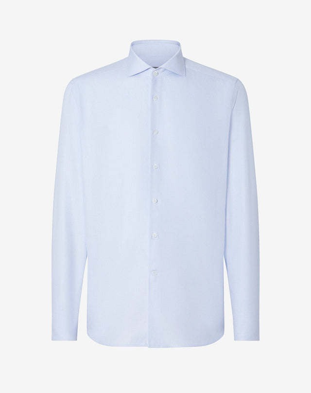 Shirt azzurra in cotone con micro fantasia