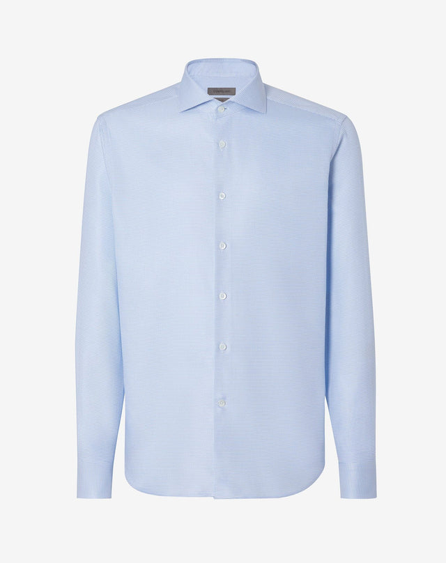 Shirt azzurra in cotone con micro fantasia
