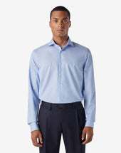 Shirt Azzurra In Cotone Oxford Con Micro Fantasia