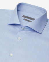 Shirt Azzurra In Cotone Oxford Con Micro Fantasia