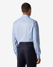 Shirt Azzurra In Cotone Oxford Con Micro Fantasia