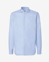 Shirt Azzurra In Cotone Oxford Con Micro Fantasia