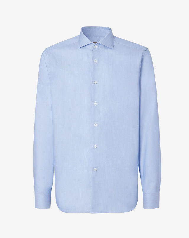 Shirt azzurra in cotone oxford con micro fantasia