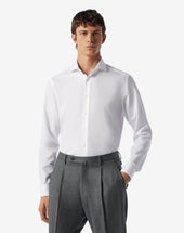 Shirt Bianca In Cotone Oxford Con Micro Fantasia
