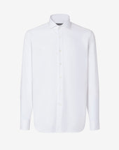 Shirt Bianca In Cotone Oxford Con Micro Fantasia