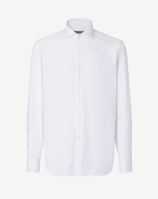 Shirt Bianca In Cotone Oxford Con Micro Fantasia