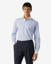 Shirt A Righe Azzurre In Cotone Anti Piega