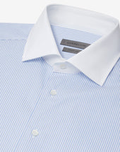 Shirt A Righe Azzurre In Cotone Anti Piega