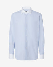 Shirt A Righe Azzurre In Cotone Anti Piega