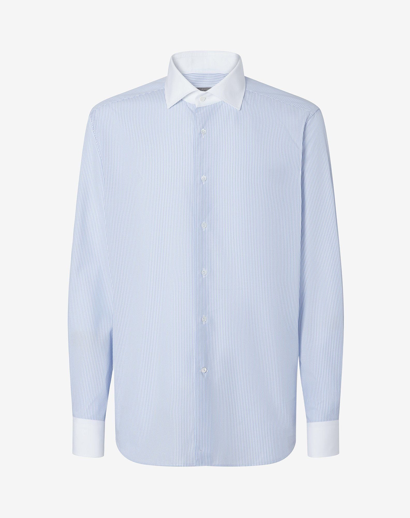 Shirt a righe azzurre in cotone anti-piega