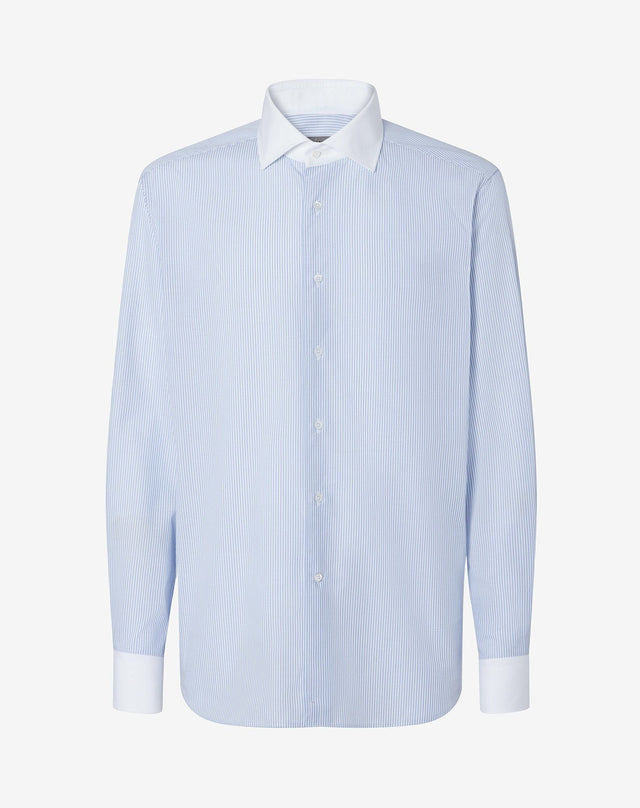 Shirt a righe azzurre in cotone anti-piega