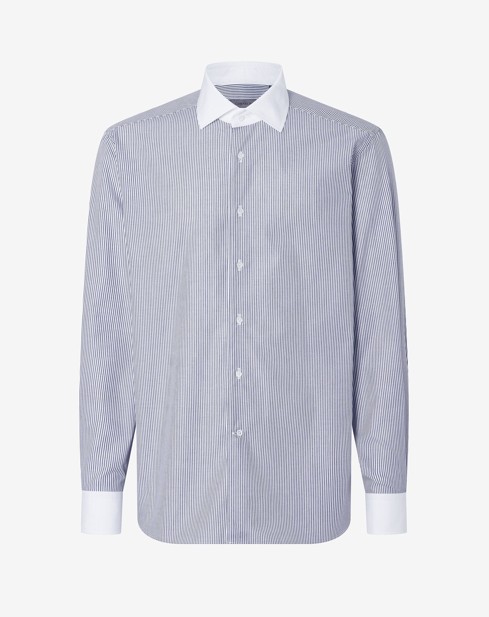 Shirt a righe blu in cotone anti-piega