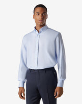 Shirt Azzurra In Cotone Anti Piega Con Micro Fantasia