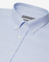 Shirt Azzurra In Cotone Anti Piega Con Micro Fantasia