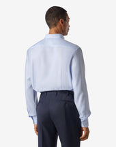 Shirt Azzurra In Cotone Anti Piega Con Micro Fantasia