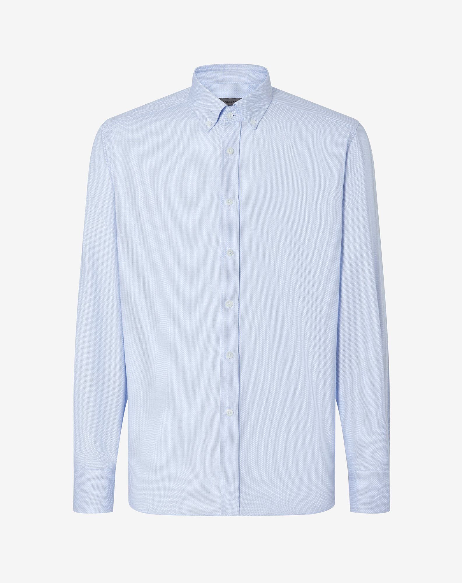 Shirt Azzurra In Cotone Anti Piega Con Micro Fantasia