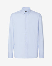 Shirt Azzurra In Cotone Anti Piega Con Micro Fantasia