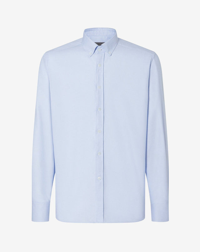 Shirt azzurra in cotone anti-piega con micro fantasia