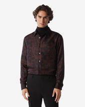Shirt Nera In Seta Con Fantasia Stampata All Over
