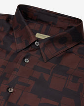 Shirt Nera In Seta Con Fantasia Stampata All Over