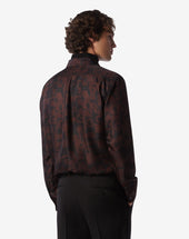 Shirt Nera In Seta Con Fantasia Stampata All Over