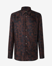 Shirt Nera In Seta Con Fantasia Stampata All Over
