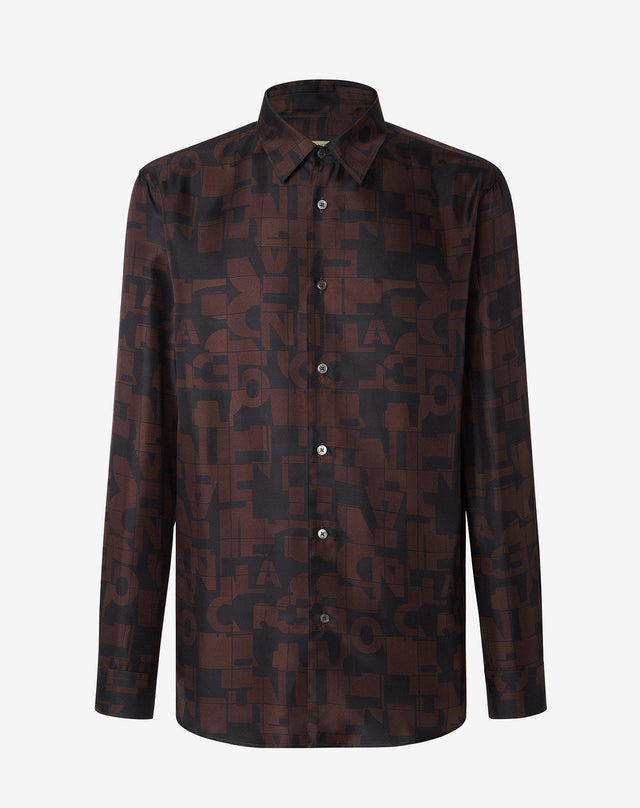 Shirt Nera In Seta Con Fantasia Stampata All Over