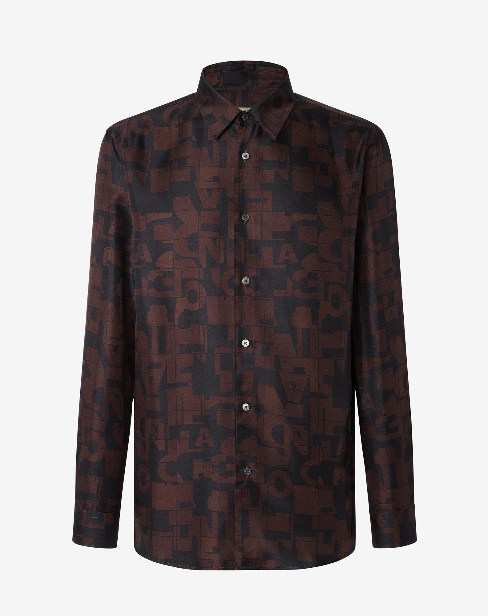 Shirt nera in seta con fantasia stampata all over