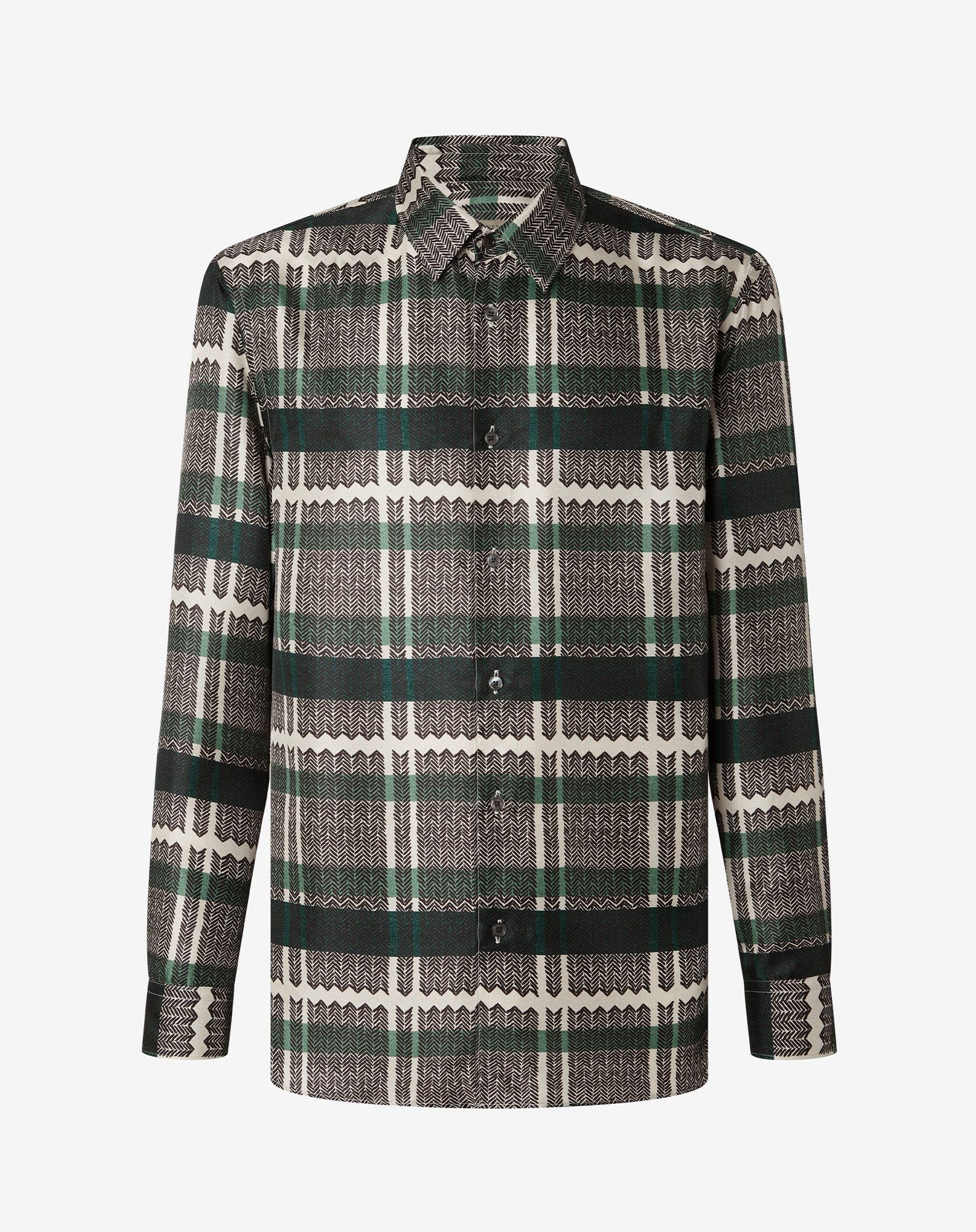 Shirt verde in seta con fantasia all over