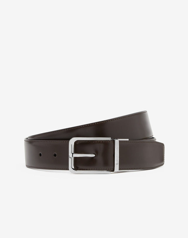 Belt reversibile marrone e blu navy in pelle con stampa alce