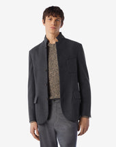 Jacket A Quattro Bottoni Grigia In Jersey Di Lana