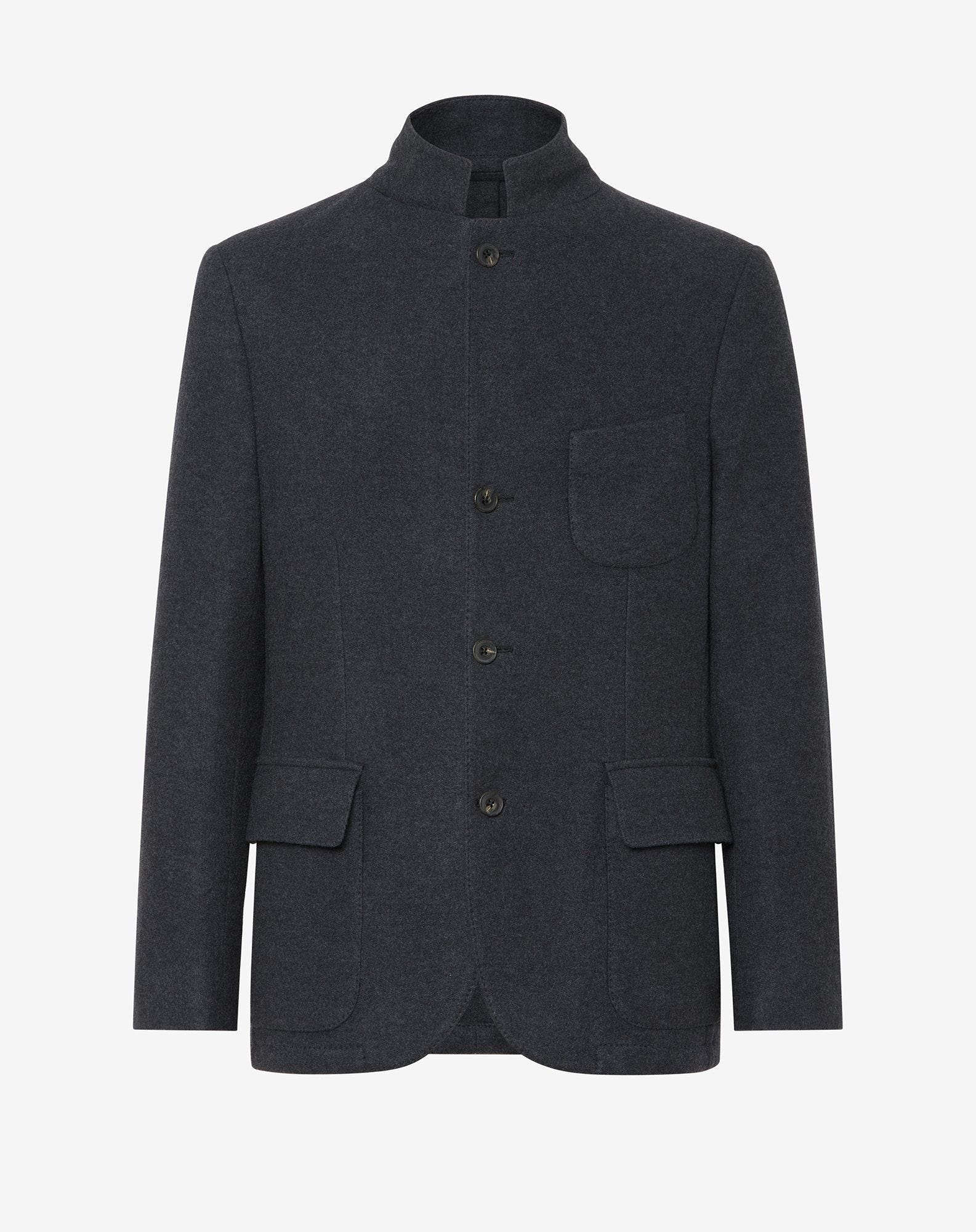 Jacket A Quattro Bottoni Grigia In Jersey Di Lana