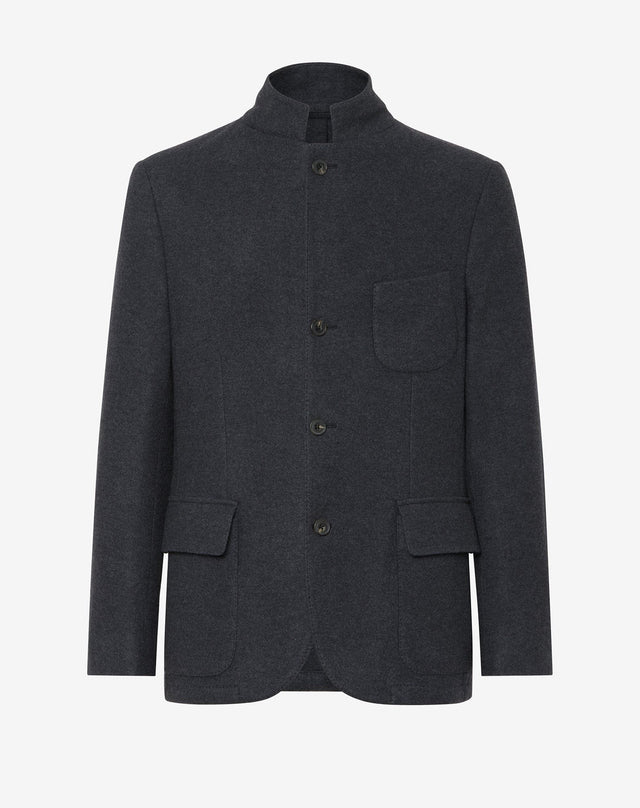 Jacket A Quattro Bottoni Grigia In Jersey Di Lana