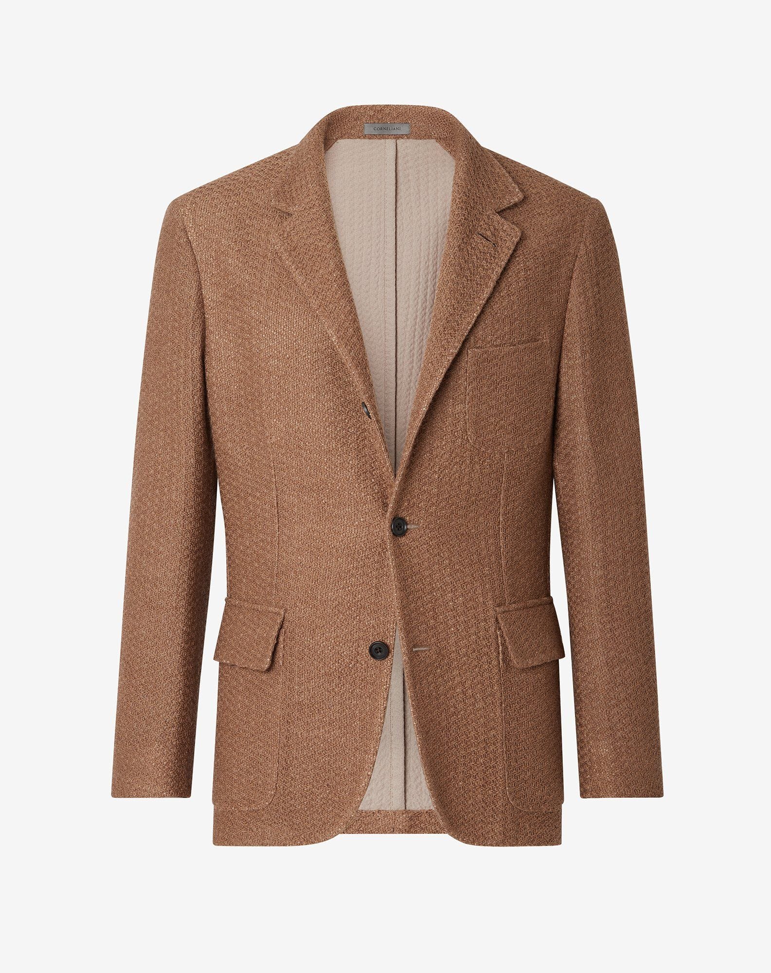 Jacket A Tre Bottoni Cammello In Lana Jersey