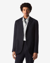 Jacket A Tre Bottoni Navy In Flanella Di Lana