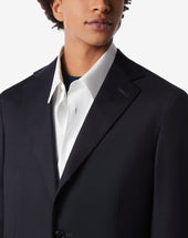 Jacket A Tre Bottoni Navy In Flanella Di Lana