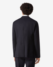 Jacket A Tre Bottoni Navy In Flanella Di Lana