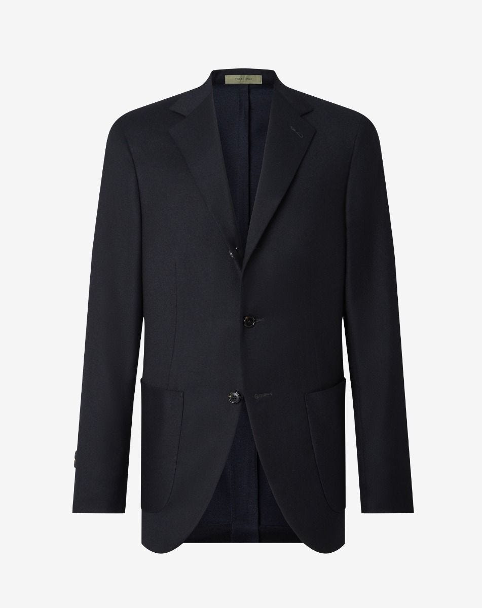 Jacket A Tre Bottoni Navy In Flanella Di Lana