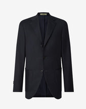 Jacket A Tre Bottoni Navy In Flanella Di Lana