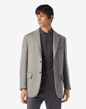Jacket A Due Bottoni Grigia In Lana Fantasia Herringbone