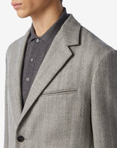 Jacket A Due Bottoni Grigia In Lana Fantasia Herringbone