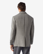 Jacket A Due Bottoni Grigia In Lana Fantasia Herringbone