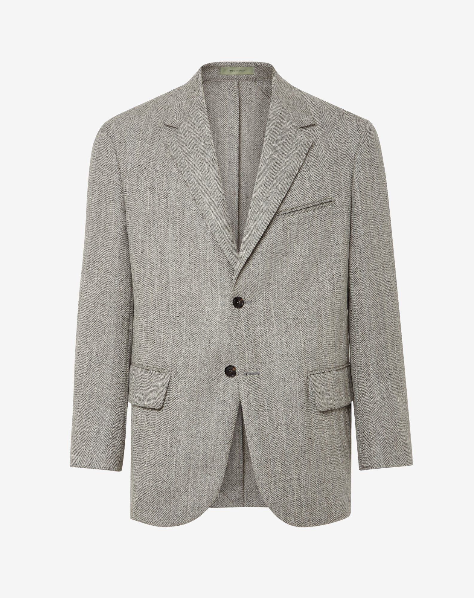 Jacket a due bottoni grigia in lana fantasia herringbone