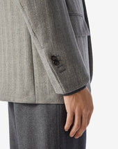 Jacket A Due Bottoni Grigia In Lana Fantasia Herringbone